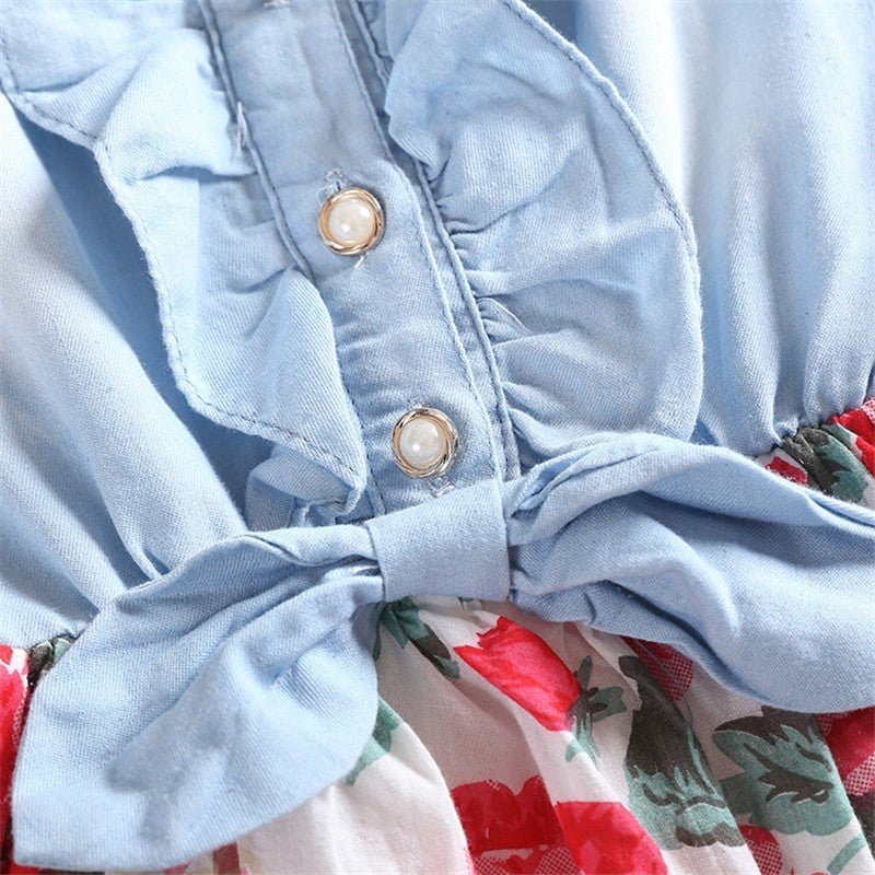 Summer Children Sleeveless Girl Denim Floral Dresses (Available) - Mom & Kids