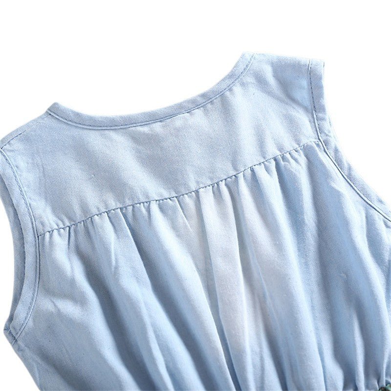 Summer Children Sleeveless Girl Denim Floral Dresses (Available) - Mom & Kids