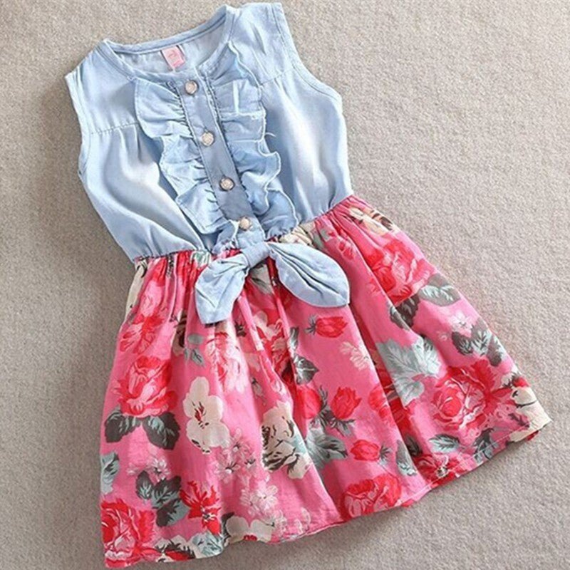 Summer Children Sleeveless Girl Denim Floral Dresses (Available) - Mom & Kids