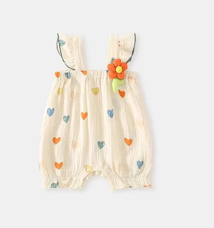 Summer Sweet Sle Baby Girl Rer Print Thin Svel Clothes for Babies Heart Pattern Cler Suit Casual Summer Outfit (Available) - Mom & Kids