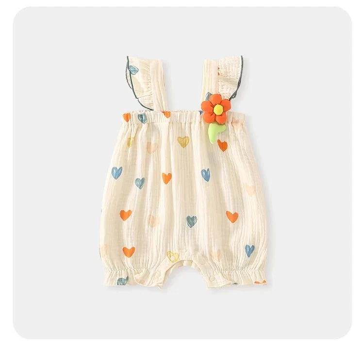 Summer Sweet Sle Baby Girl Rer Print Thin Svel Clothes for Babies Heart Pattern Cler Suit Casual Summer Outfit (Available) - Mom & Kids