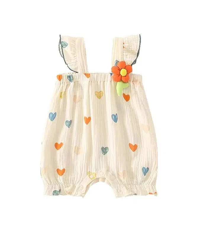 Summer Sweet Sle Baby Girl Rer Print Thin Svel Clothes for Babies Heart Pattern Cler Suit Casual Summer Outfit (Available) - Mom & Kids
