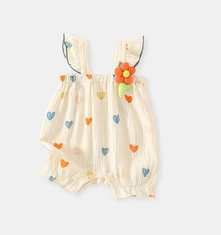 Summer Sweet Sle Baby Girl Rer Print Thin Svel Clothes for Babies Heart Pattern Cler Suit Casual Summer Outfit (Available) - Mom & Kids