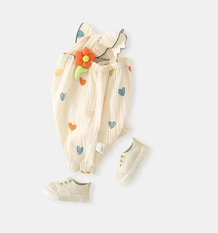 Summer Sweet Sle Baby Girl Rer Print Thin Svel Clothes for Babies Heart Pattern Cler Suit Casual Summer Outfit (Available) - Mom & Kids