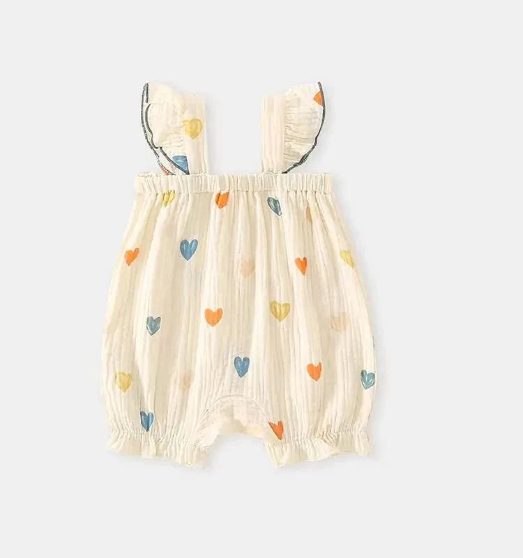 Summer Sweet Sle Baby Girl Rer Print Thin Svel Clothes for Babies Heart Pattern Cler Suit Casual Summer Outfit (Available) - Mom & Kids