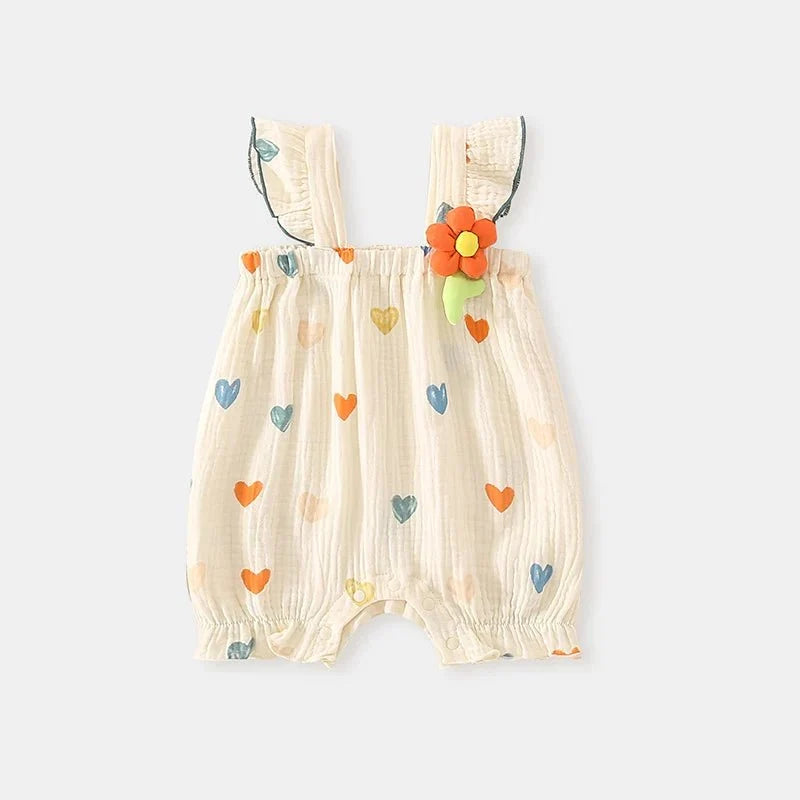 Summer Sweet Sle Baby Girl Rer Print Thin Svel Clothes for Babies Heart Pattern Cler Suit Casual Summer Outfit (Available) - Mom & Kids