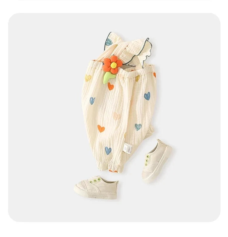 Summer Sweet Sle Baby Girl Rer Print Thin Svel Clothes for Babies Heart Pattern Cler Suit Casual Summer Outfit (Available) - Mom & Kids