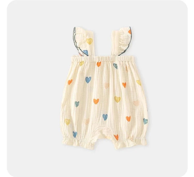 Summer Sweet Sle Baby Girl Rer Print Thin Svel Clothes for Babies Heart Pattern Cler Suit Casual Summer Outfit (Available) - Mom & Kids