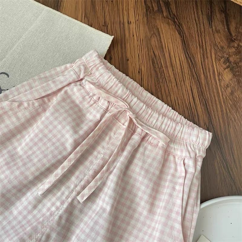 Sweet Plaid Flared Wide Leg Pants Ruffled Two-piece Set (Available)) - Mom & Kids